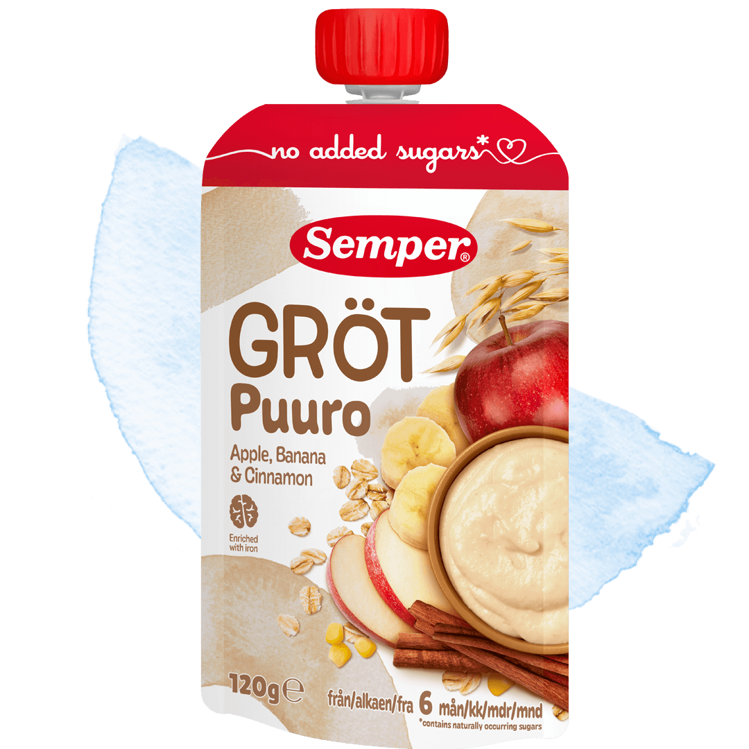 Grødklemmepose med æble, banan & kanel